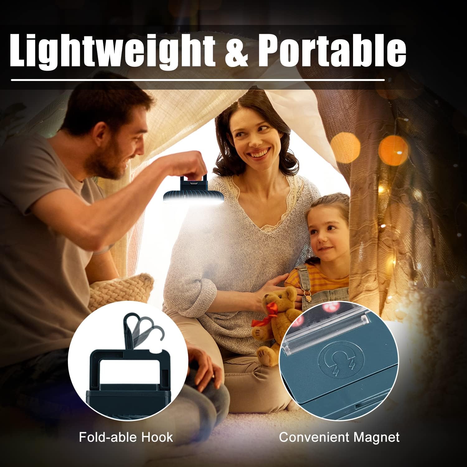 XTAUTO Portable Camping Fan - USB Rechargeable LED Lantern with Hanging Hook | Waterproof 2-Pack for Outdoor Adventures