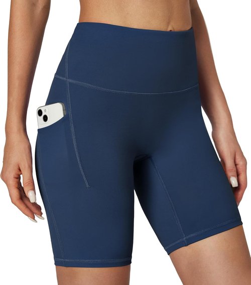 IUGA High-Waisted Biker Shorts for Women - Tummy Control & Pockets | 8" Compression Yoga Shorts