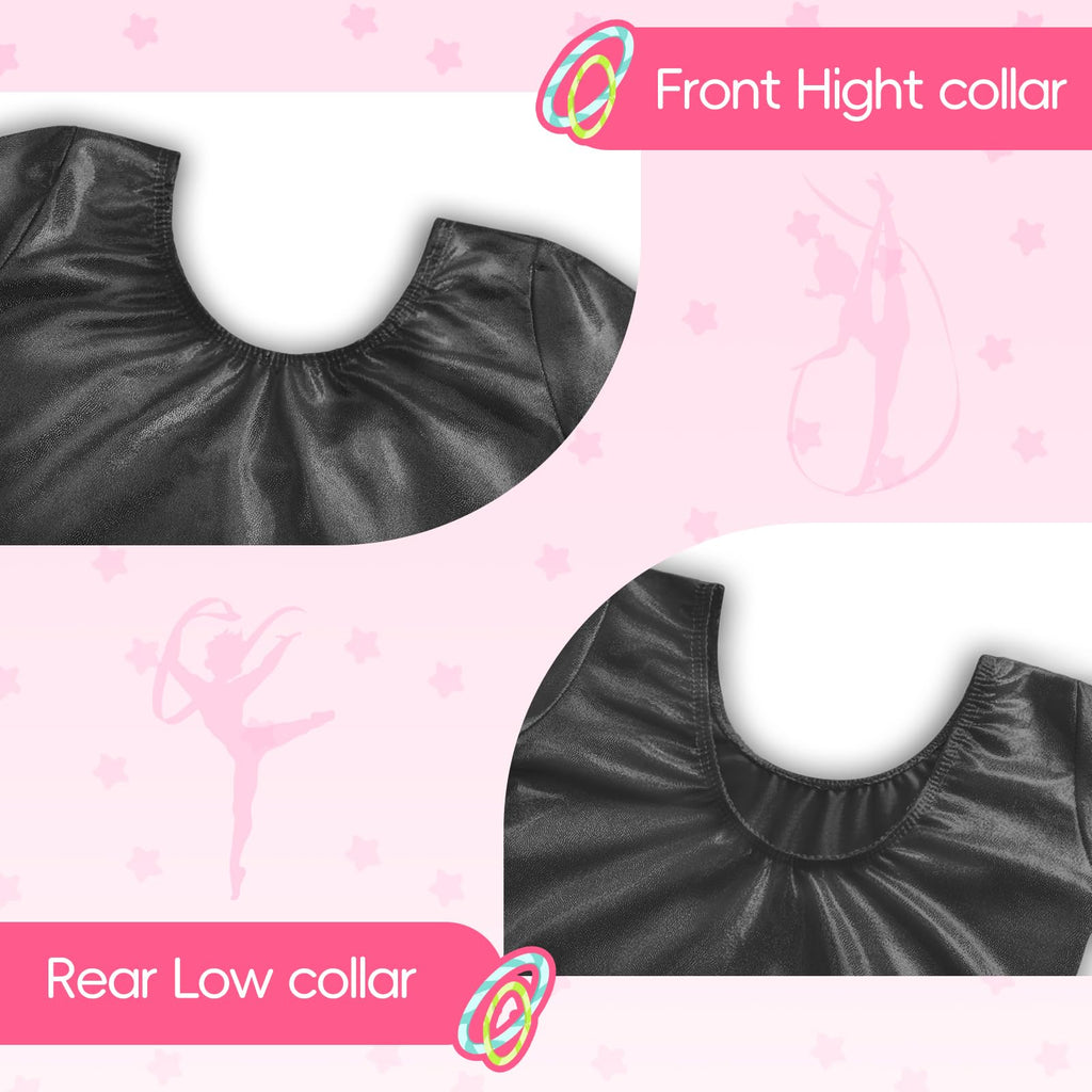 Levasuph Leotards for Girls Gymnastics 2t 3t Long Sleeve Toddler Dance Outfit Sparkle Black Bodysuits with Hair Scrunchie