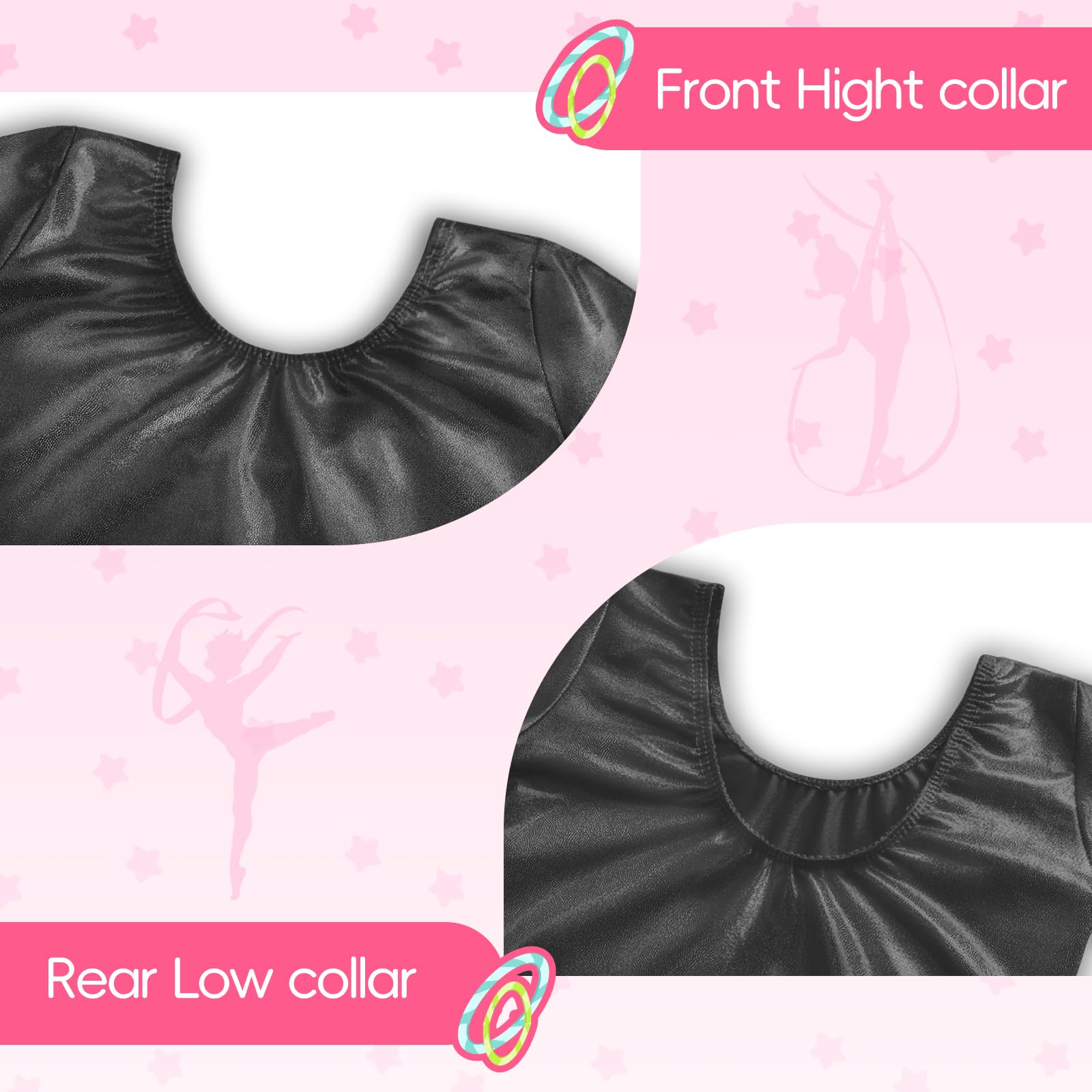 Levasuph Leotards for Girls Gymnastics 2t 3t Long Sleeve Toddler Dance Outfit Sparkle Black Bodysuits with Hair Scrunchie