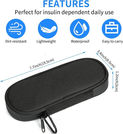 Insulin Pen Cooler - Travel Case with 2 Reusable TSA-Approved Ice Packs | Insulated Bag for Diabetic Supplies - Black