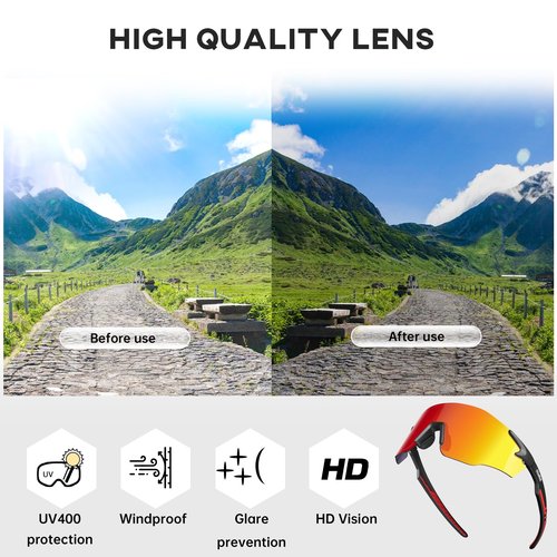 GlaRid Sports Sunglasses for Men Women - UV400 Protection Cycling Glasses Baseball Sunglasses for Running MTB Golf Softball
