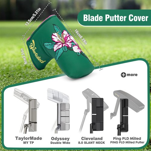 Golf Club Covers Azalea Embroidery Putter Headcover Driver Cover Fariway Wood Headcover Hybrid Cover Leather Mallet Putter Covers Blade with Magnetic Closure for Most Brand (for Blade Putter)