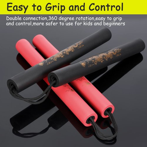 MSGumiho Nunchucks Cord Nunchakus Safe Foam Rubber Training Nunchucks with Cord 2PCS for Kids & Beginners Practice and Training (Green)