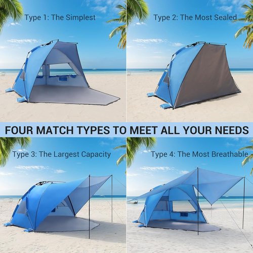Elegear CumbreX™ Beach Tent - 360° Removable Canopy, UPF 50+ Sun Shade for 4-6 People | Portable & Lightweight