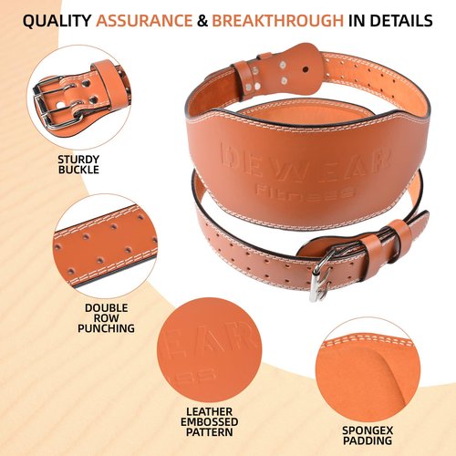 Leather Weight Lifting Belt, 4”& 6”Padded Lumbar Back Support, 10 Adjustable Holes, Gym Weight Belt Ideal for Deadlift, Powerlifting, Bodybuilding and Squat (6-Inch Brown, L (24"-35"))