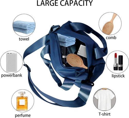 Mini Gym Bag Sport Bag Adjustable Small Duffle Bag Detachable Strap Gym Tote for Women Men Portable Fitness Shoulder Bag for Sports Travel (Dark Blue)