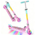 LEADER RIDER Scooters for Kids with Light-Up Wheels, Stem and Deck, Lightweight Foldable, 3 Adjustable Height Scooters for Kids 3+(Pink)