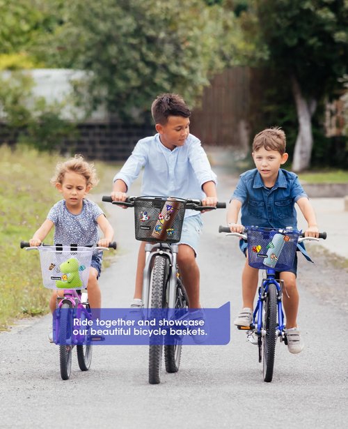 ANZOME Kids Bike Basket, Bicycle Basket for Boy and Girl, Waterproof Metal Wire Children's Bicycle Basket, Suitable for Most Children's Bicycles and Kids Tricycles (Black+Accessories 2)