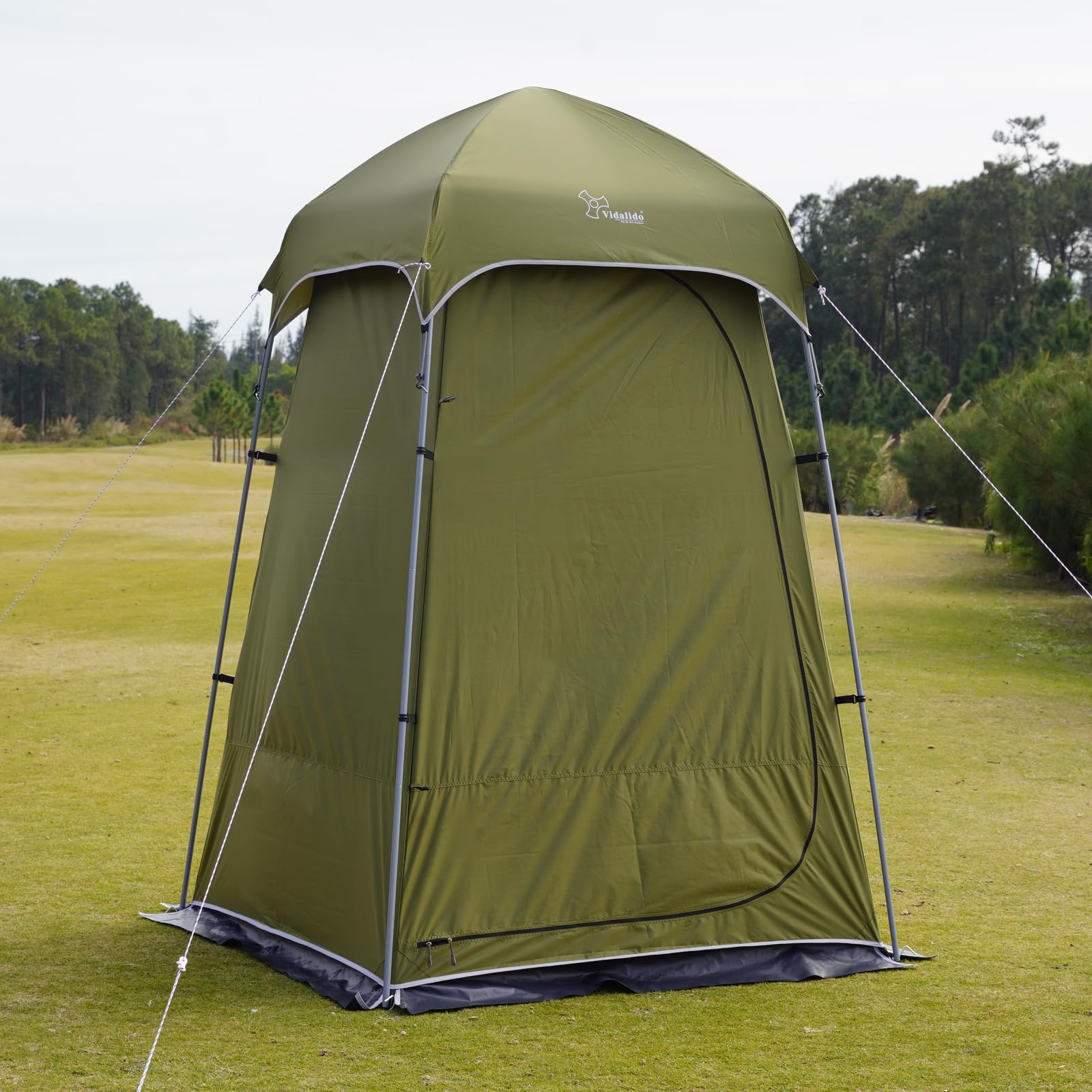 Vidalido Outdoor Camping Shower Tent Easy Setup Privacy Changing Room Portable Camp Shower Tents for Camping with Floor, Waterproof Privacy Shelters Toilet Tent (Army Green)