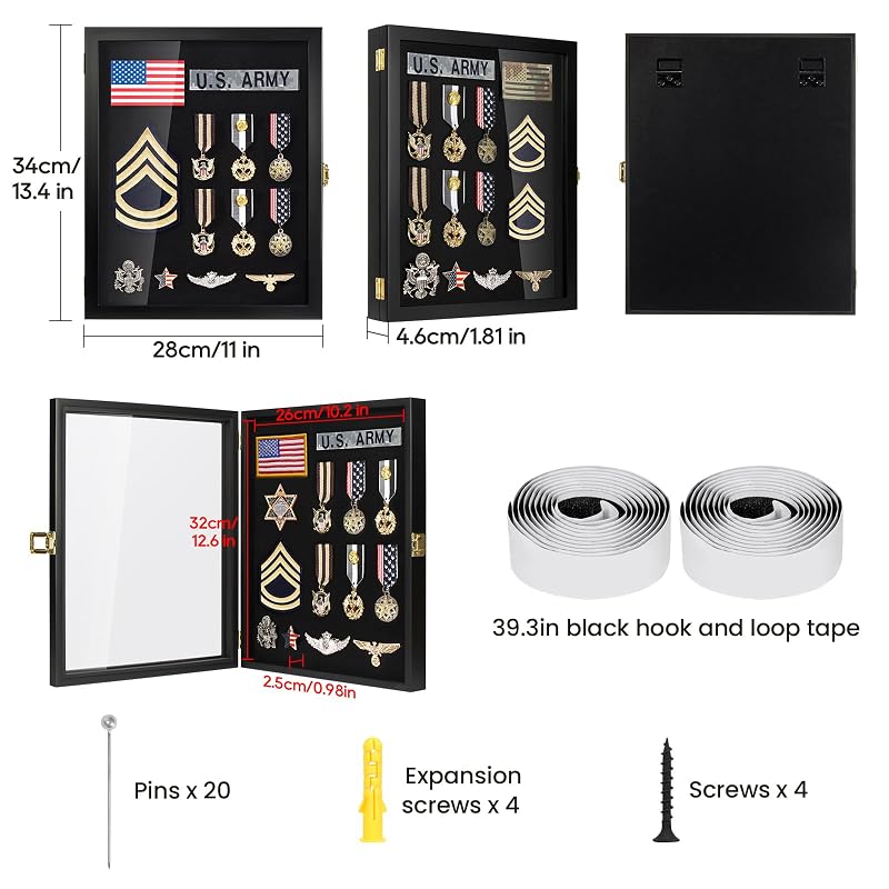 11x14 Pin Display Case for Military Badges & Medals - Black Variation