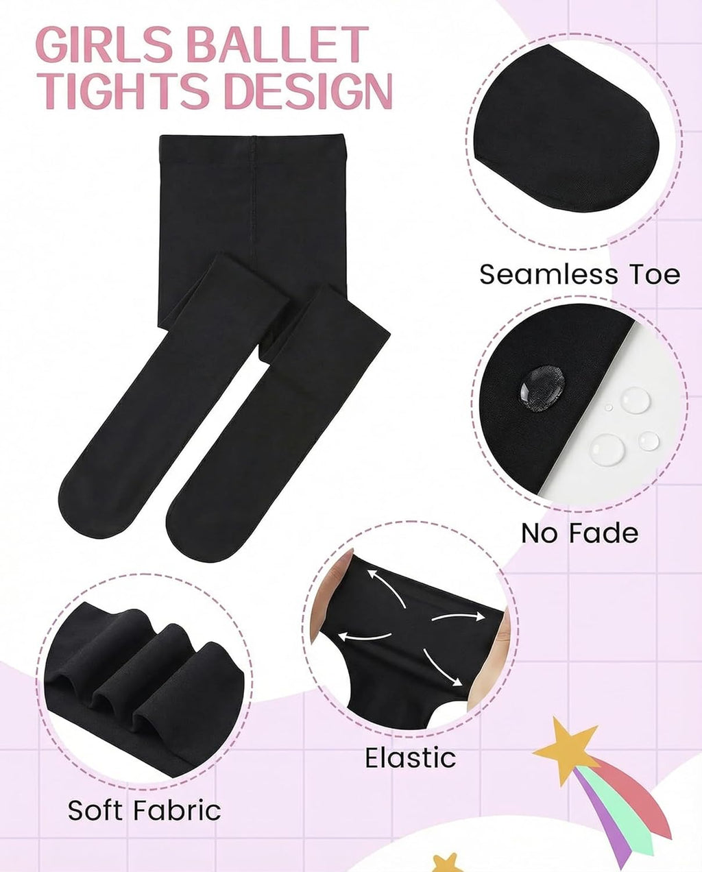 Skiennix Elegant Ballet Footed Dance Tights - 50D for Toddler & Kids Girls
