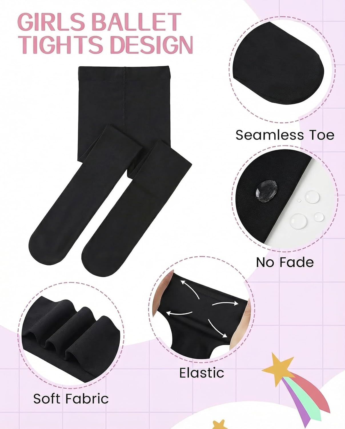 Skiennix Elegant Ballet Footed Dance Tights - 50D for Toddler & Kids Girls