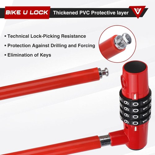 Bike U Lock - Heavy-Duty 4-Digit Combination U-Shaped Bicycle Lock for Ultimate Security