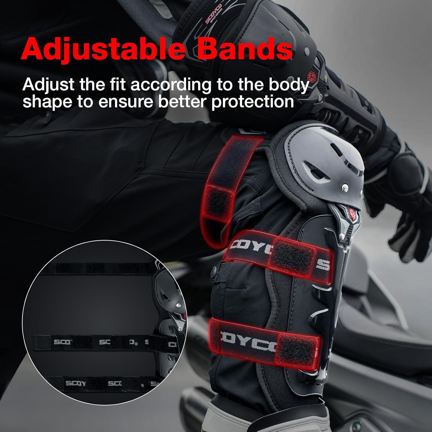 SCOYCO Motorcycle Knee Pads - CE Level 1 Adjustable Protective Gear for Motocross & Cycling