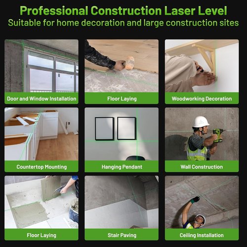 Huepar 4D Green Cross Line Laser Level - Self-Leveling 16 Lines with Bluetooth & Remote Control | 12V Battery