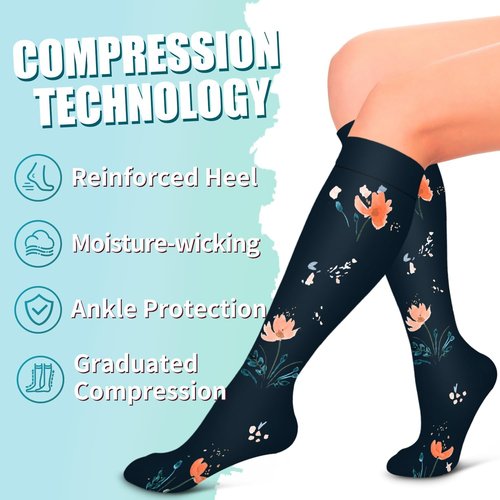 Laite Hebe Compression Socks - Graduated Support for Enhanced Circulation | 6 Pairs for Men & Women