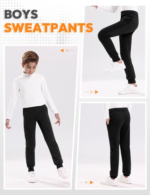 Guicizi Boys Sweatpants Black Grey Athletic Track Running Active Joggers Pants with Pockets Drawstring Size 10-12 Boys Clothes Kids Activewear