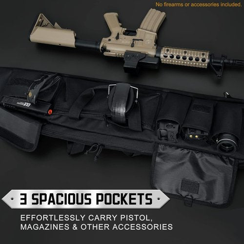 DULCE DOM Tactical Double Rifle Case - Soft Gun Bag with Movable Divider & Accessory Pouches | 36-48 Inch