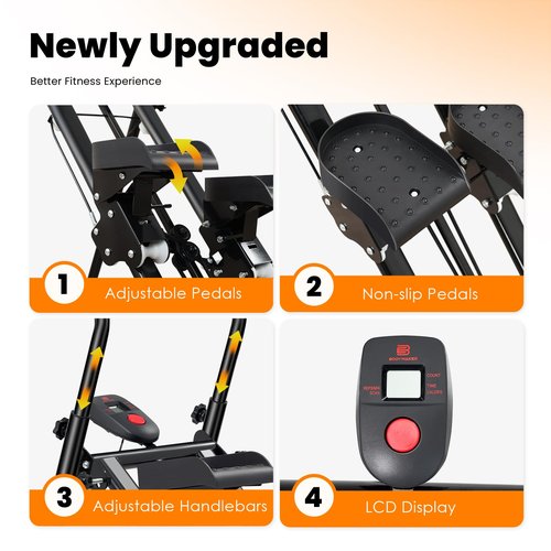 BODYWAKER Vertical Climber, Pro Stair Stepper for Full-Body Workout, Compact & Foldable Cardio Exercise Stair Climber with Extended Step Range, Improved & Adjustable Handlebar & Pedals.