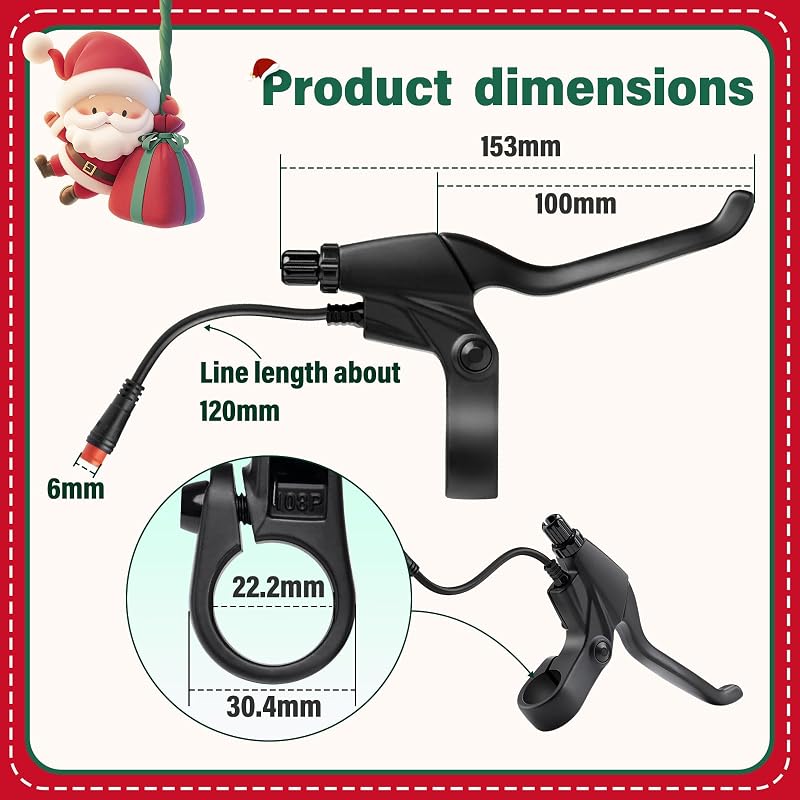 2 Pin Brake Levers for Electric Bicycle, 12cm Cable Length, 1 Pair - Variation: 2 Pin Male + No Extension Cable