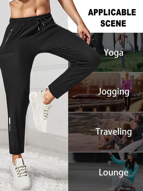 XYXYING Women's Drawstring Hiking Pants Quick Dry Stretch Loose Casual Pants with Zipper Pockets for Running Yoga Workout Black