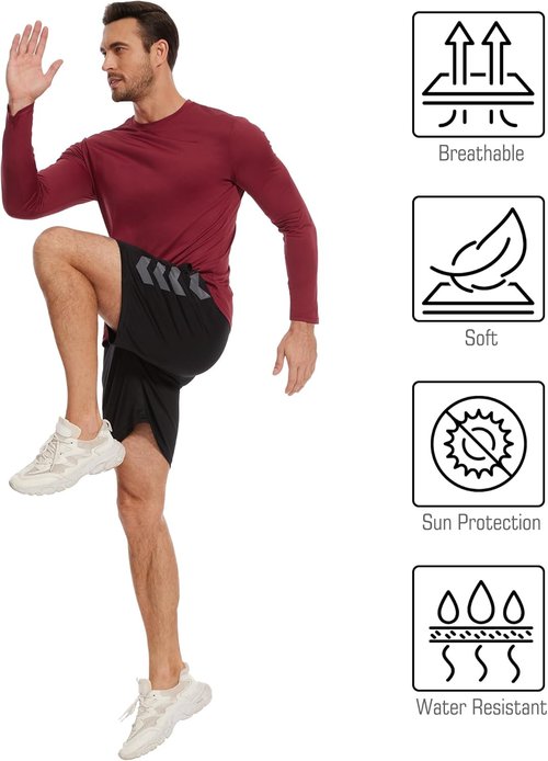 Kinglaman 7 Pack Men Dry Fit Workout Long Sleeve Athletic Gym UPF SPF UV Sun Protection Quick Dry Lightweight Shirts