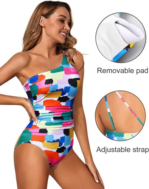 Holipick One Shoulder One Piece Swimsuit - Tummy Control & Modest Full Coverage | Elegant Keyhole Design