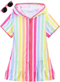LUCKYGAL Girls Swim Cover Up Kids Swimsuit Coverup Terry Zip-Up Beach Bathing Suit Wraps with Sunglasses