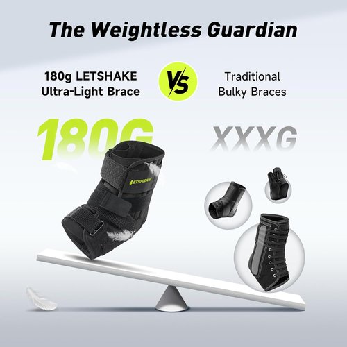 LETSHAKE Ankle Brace - Ultralight Stabilizer for Sprains & Tendonitis | Adjustable Support for Sports (L/XL)