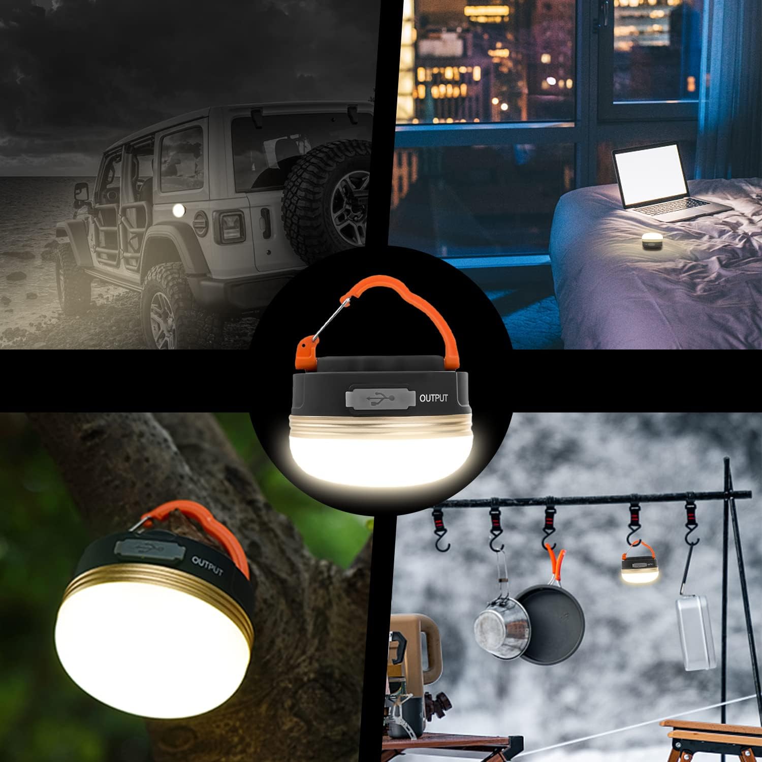 XTAUTO Rechargeable LED Camping Lantern - Portable 360° Illumination | Waterproof & Magnetic Base - 2-Pack