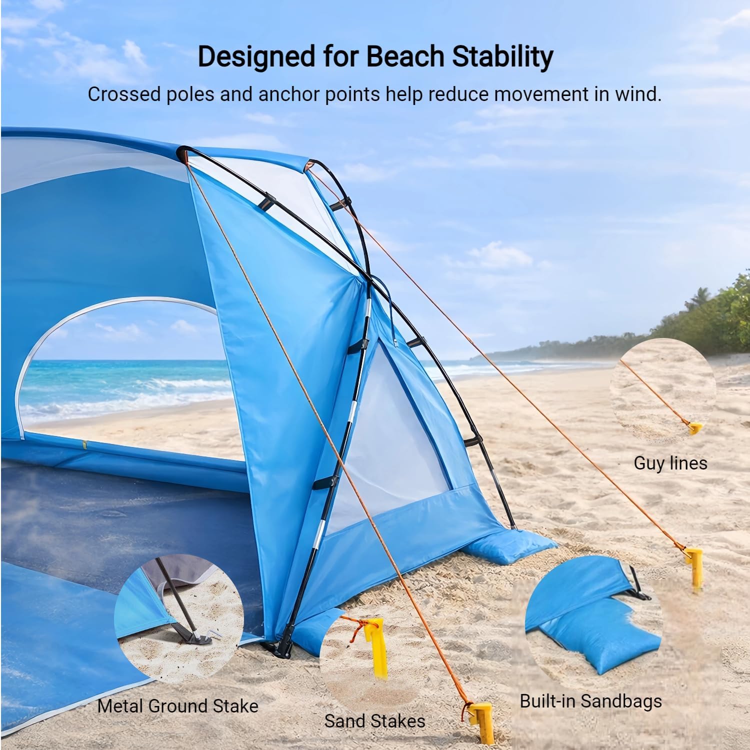 Skiennix Beach Tent - Portable Sun Shelter for 2-8 People | UPF 50+ UV Protection & Easy Setup