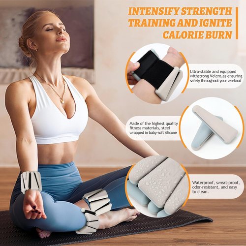 BECOJADDE Ankle Weights - Adjustable 1 lb/2 lb/3 lb Set for Pilates, Running, Yoga | Perfect for Arm & Leg Workouts