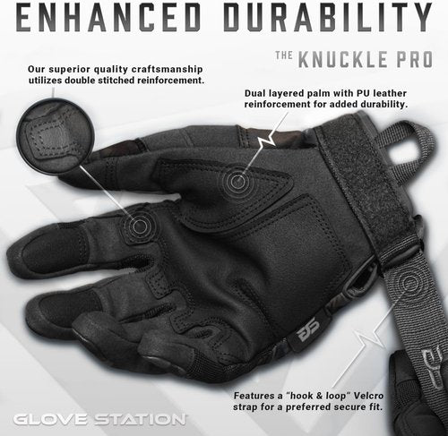 Glove Station Touchscreen Utility Gloves for Men - Hard Knuckle Protection for Motorcycle & Outdoor Work | Black Multicam, Small