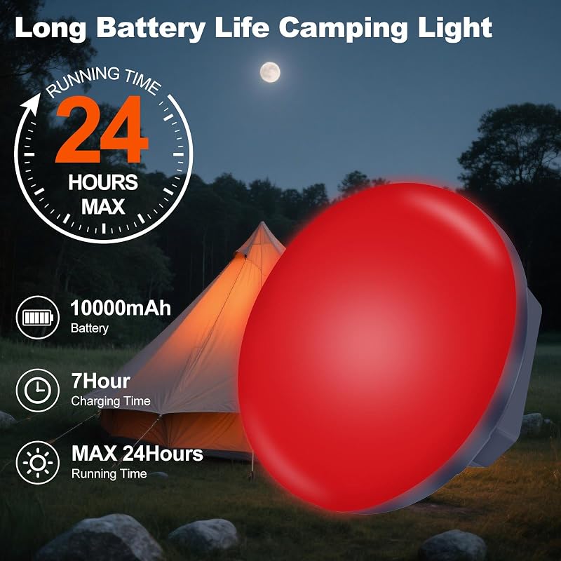 Rechargeable 4000-Lumen Red Light Camping Lantern with 10000mAh Battery - IP45, Dimmable