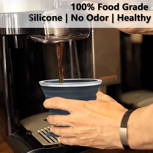 Litoexpe 4 Pack Silicone Collapsible Travel Cup Portable Folding Camping Cup Sets with Lids, Dark Gray & Pink & Navy Blue &Teal, Capacity 9.22oz (270ml)