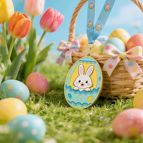 Gold Medals by Easter | 2.95 Inch Bunny Egg Shape Awards with Colorful Neck Ribbons for Egg Hunt Parties