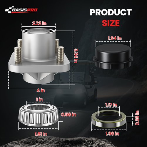CASISPRO Golf Cart Front Wheel Hub Assembly for EZGO TXT/Medalist 2001.5-2013, EZGO Wheel Hubs Kit with Bearing/Oil Seal/Dust Cover, OEM# 70895G01, 2PCS