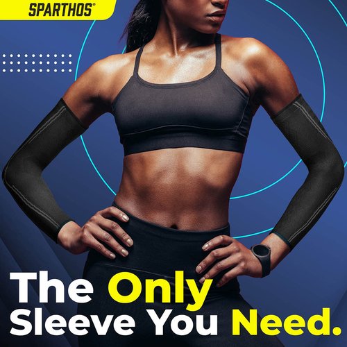 Sparthos Arm Compression Sleeve - Elbow Braces for Recovery, Support for Athletic Sports Running Tennis Baseball Lifting Volleyball Shooting Weightlifting Golf - Mens and Womens (Black-S)
