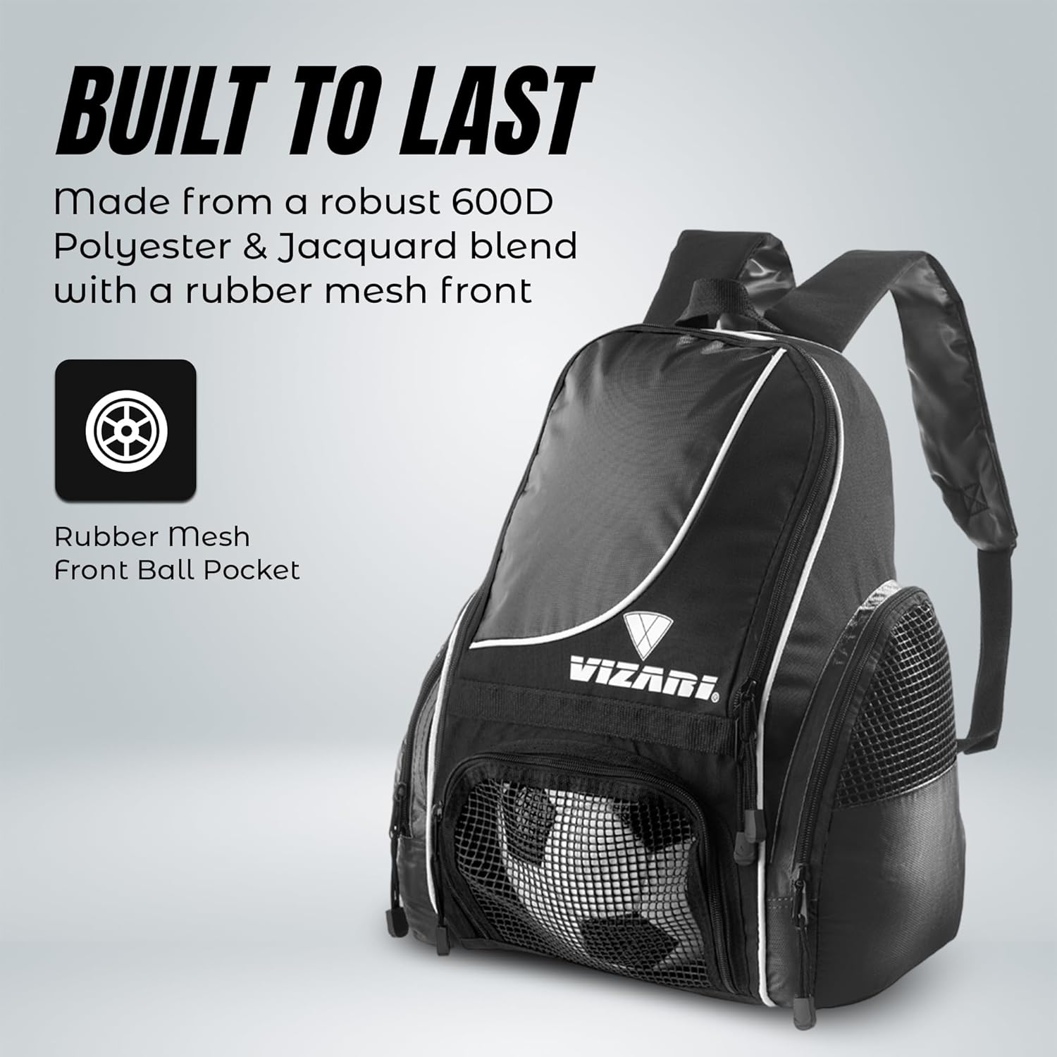 Vizari Solano Soccer Backpack - Ball Compartment, Vented Pocket & Mesh Cargo Pockets | Ideal for Adults & Teens
