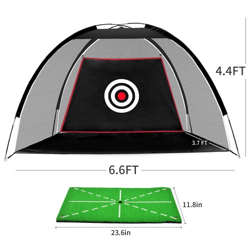 ASENVER Black Golf Practice Net Set - 6.6x4.4 FT with Hitting Mat, Target Cloth and Carrying Bag