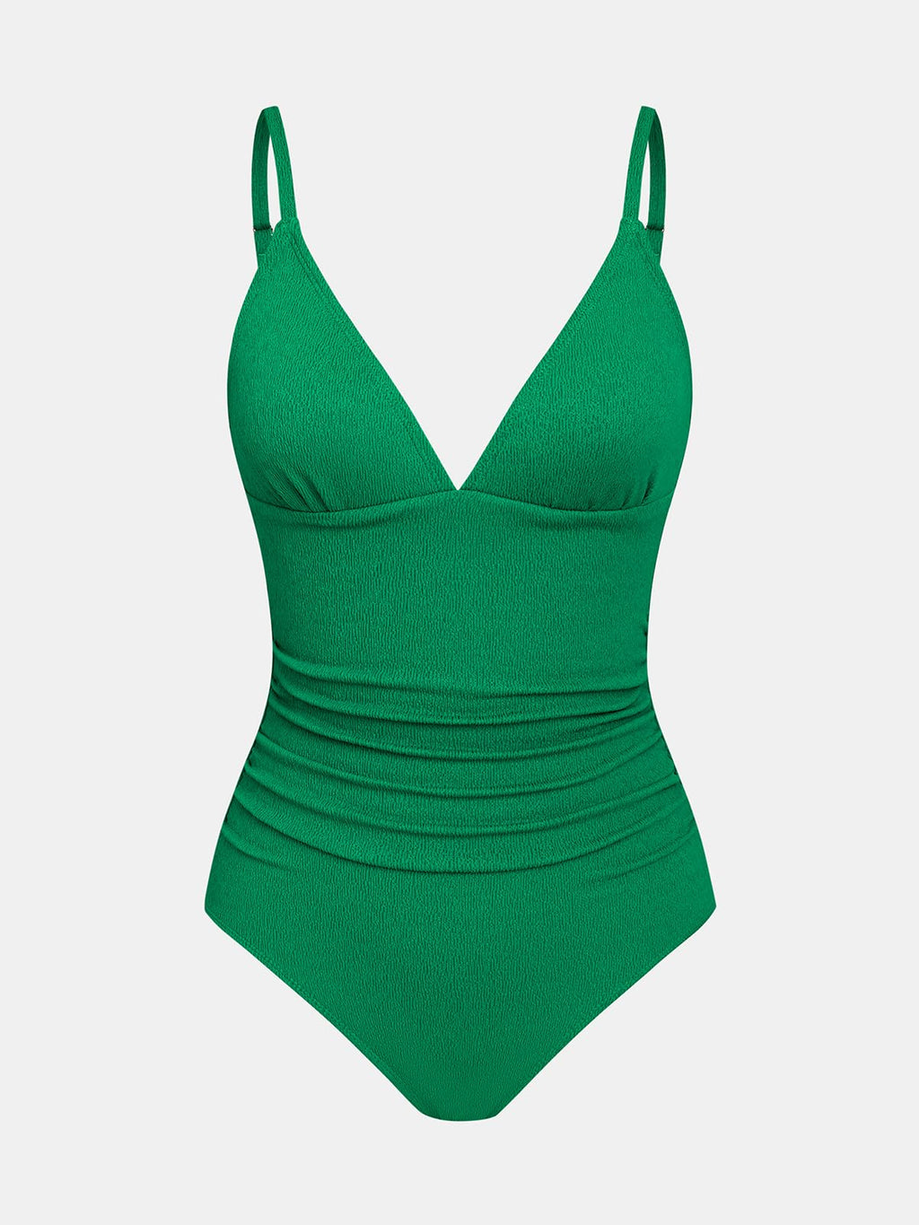 CUPSHE Women's One Piece Swimsuit Bathing Suit V Neck Ruched Adjustable Straps Spaghetti, XS Jade Green