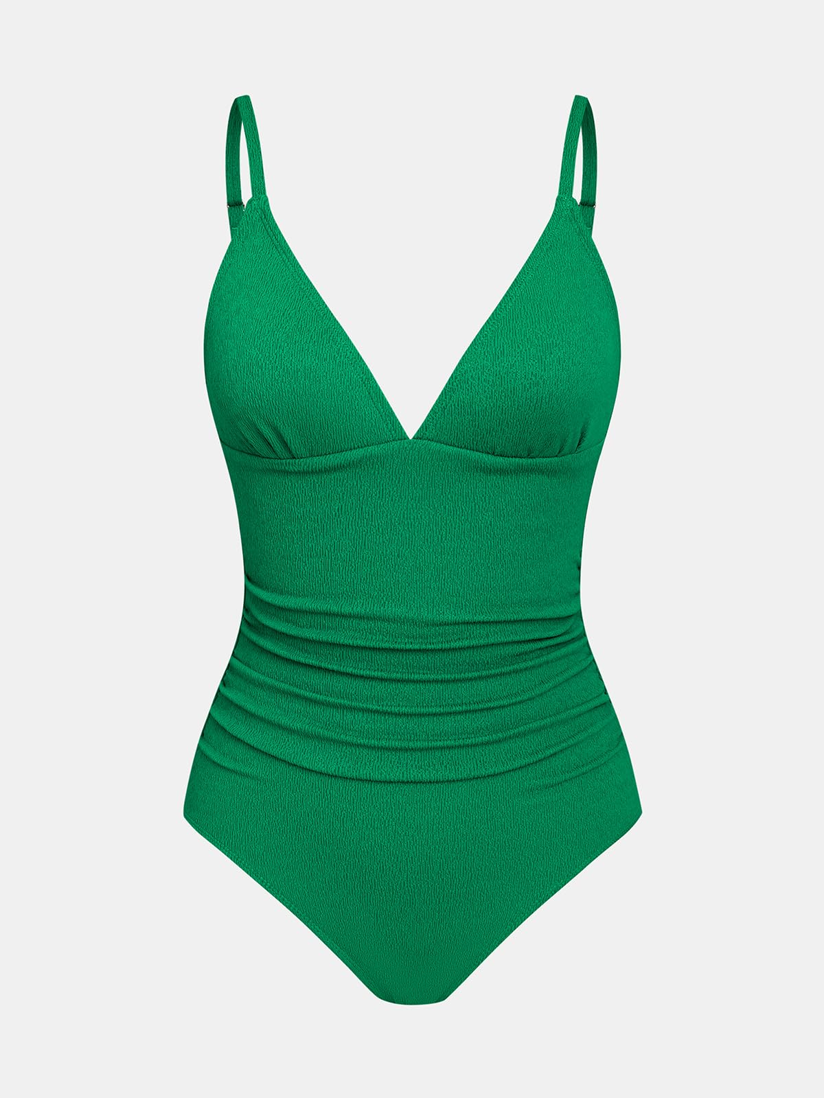 CUPSHE Women's One Piece Swimsuit Bathing Suit V Neck Ruched Adjustable Straps Spaghetti, XS Jade Green