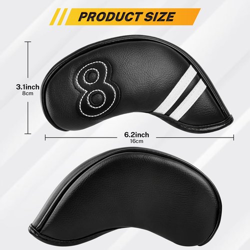 Craftsman Golf Magnetic Closure Pemium Leather Black White Stripes Iron Headcover Cover 10pcs/Set