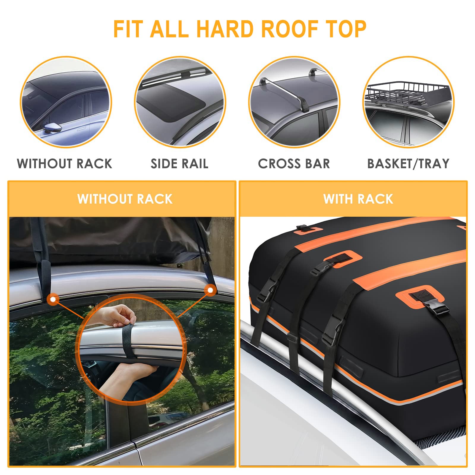 Rooftop Cargo Carrier Bag Waterproof 20 Cubic Car Roof Bag Cargo Carrier All Cars with/Without Rack Includes Anti-Slip Mat 10 Reinforced Straps 6 Door Hooks