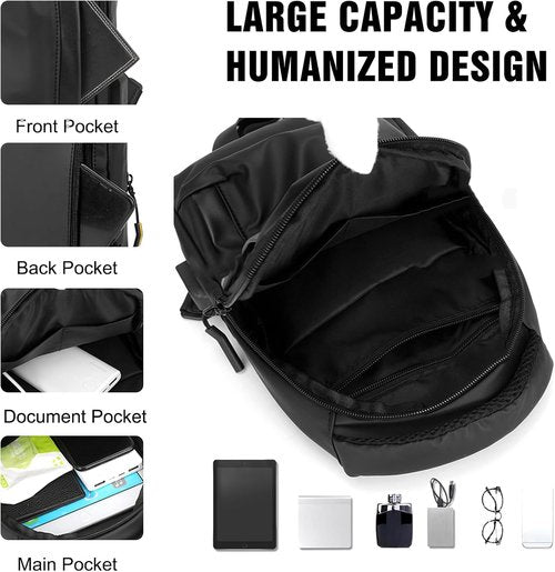 FANDARE Men’s Crossbody Sling Bag - Compact USB-Enabled Messenger Pack for Hiking & Travel | Black Nylon