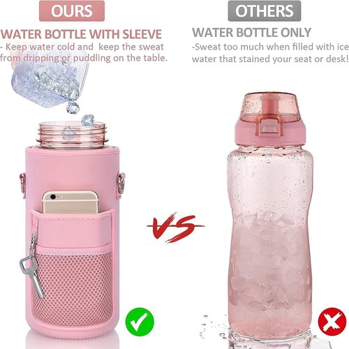 Crownnie Queen 64oz/Half Gallon Water Bottle Carrier Bag Holder with Adjustable Shoulder Strap 2 Pocket Sling Neoprene Sleeve, Crossbody Sports Accessories for Gym, Sports, Outdoor (Pink)