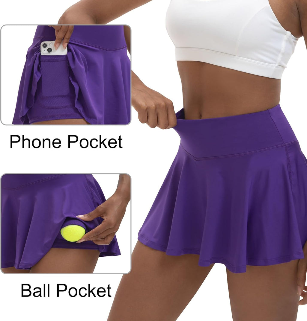 Skiennix Women's High Waisted Tennis Skirt - Lightweight Athletic Golf Skort with Pockets