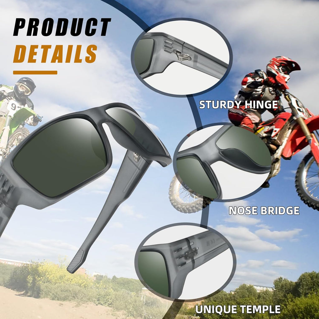 POLARKING Polarized Sports Sunglasses - UV400 Protection, Square Frame for Cycling & Fishing