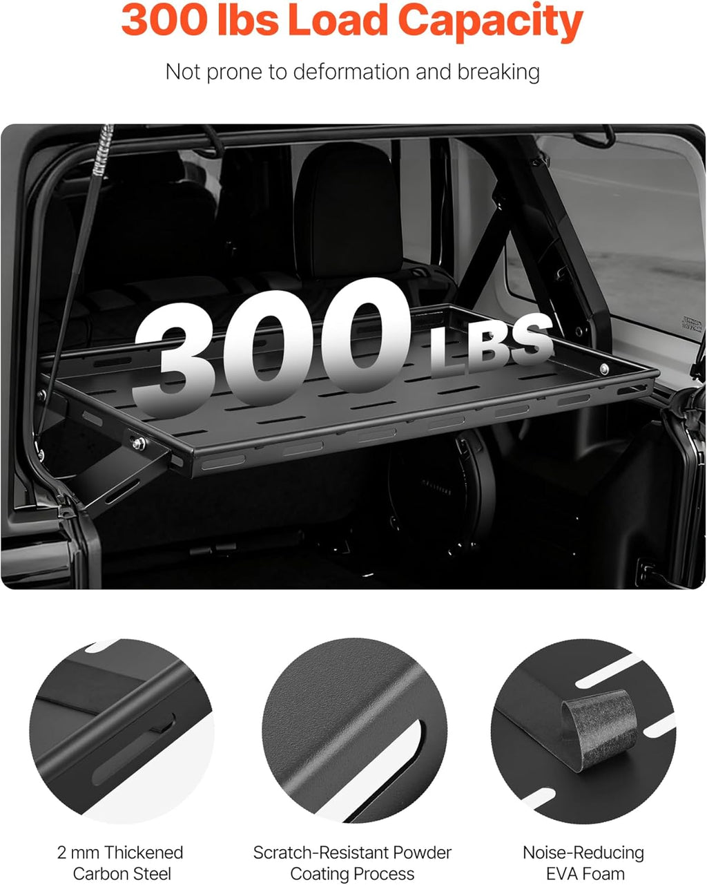 VEVOR Rear Trunk Cargo Rack - 300 lbs Capacity Carbon Steel Tray for 2007-2024 Jeep Wrangler JK 4 Door